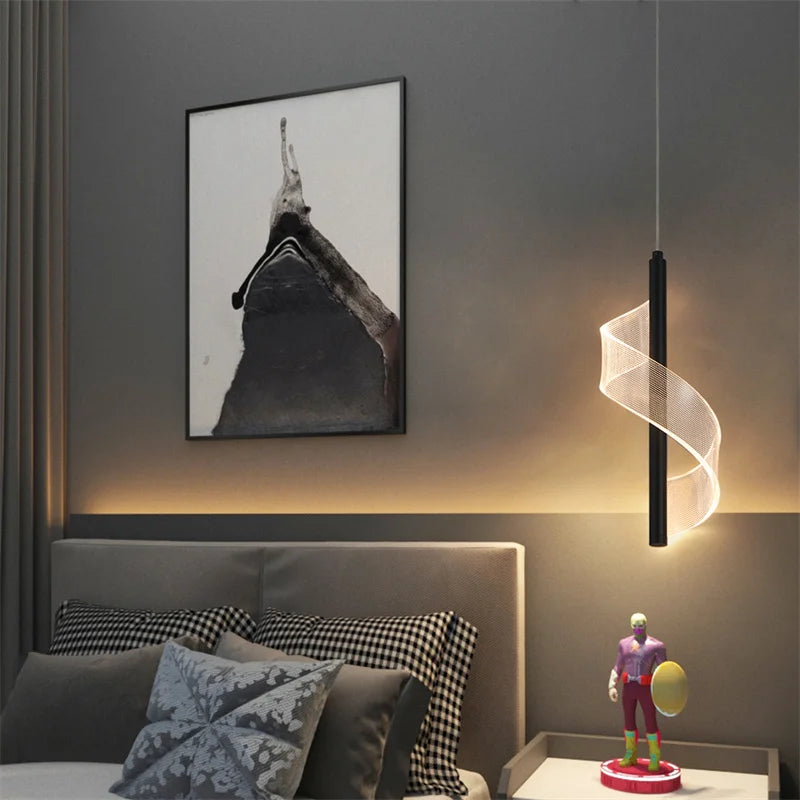 lampe suspendue moderne spirale acrylique translucide noir plaque éclairage chambre restaurant led