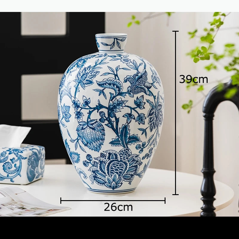 vase bleu blanc floral oiseaux classique traditionnel decoration table arrangement floral