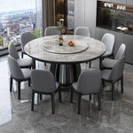 table ronde bois marbre moderne gris noir blanc chaises assises plateau central pieds