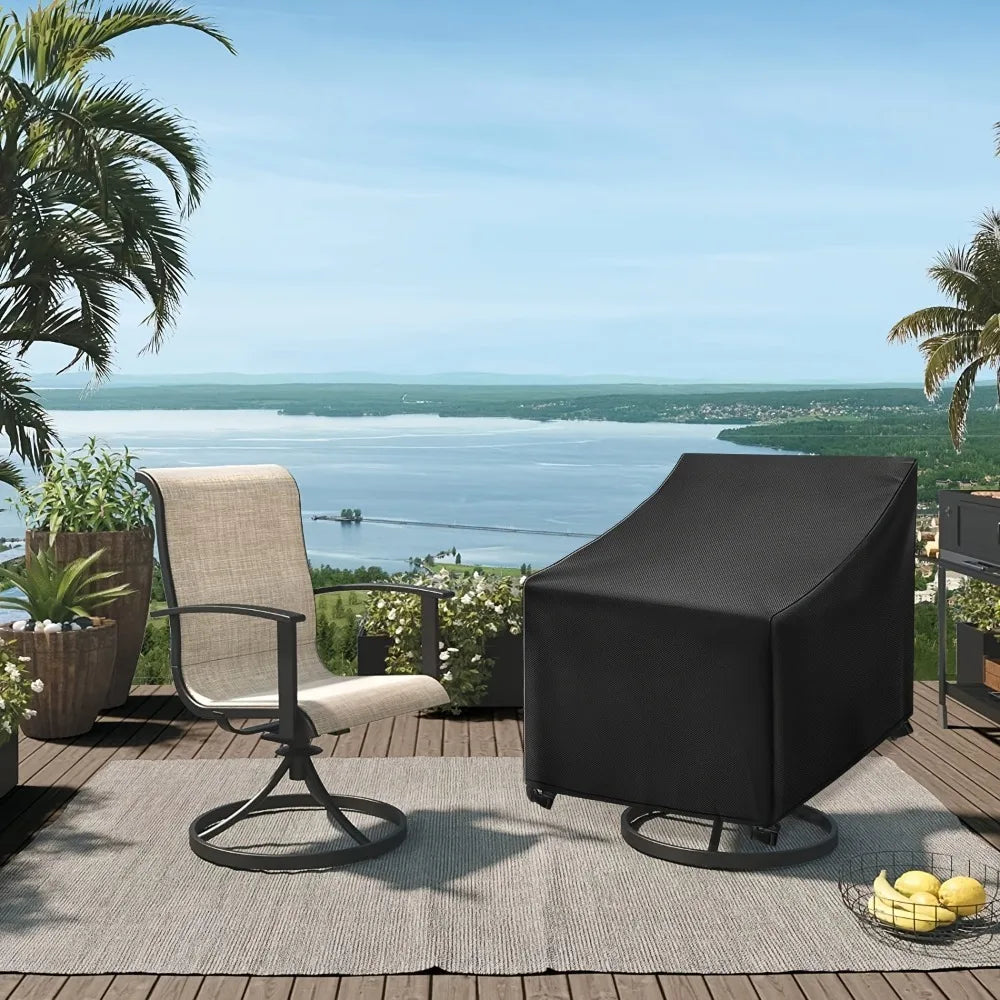 housse protection meuble extérieur noir durable imperméable chaise fauteuil plage moderne fixe cord lock