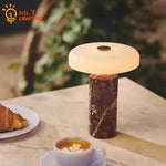 lampe table moderne led rechargeable blanc marron doré veines texture opale minimaliste