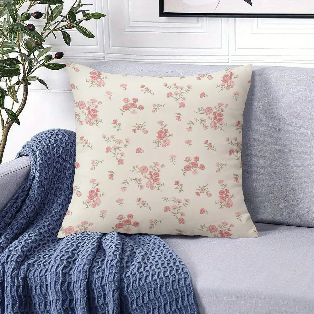 housse coussin carré fleurs roses vintage 45cm 45cm polyester opacité non toxique fixations