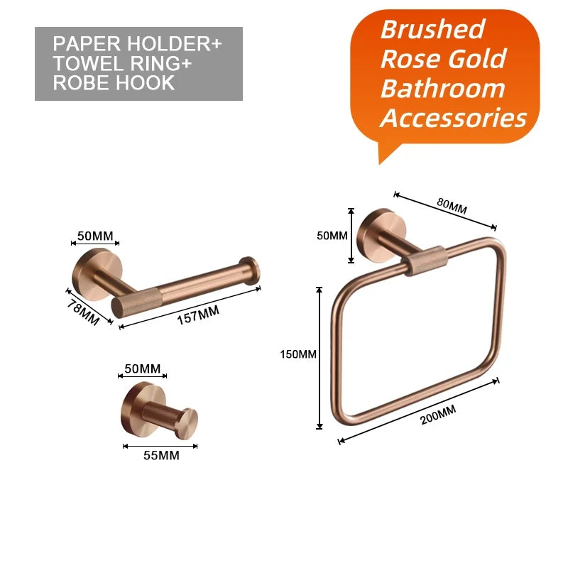 ensemble accessoires salle bain métal rose gold porte serviette papier hygiénique crochet robe
