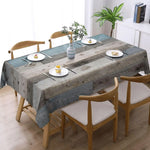 nappe table texture bois gris bleu rustique moderne rectangle fête assiettes couverts verres