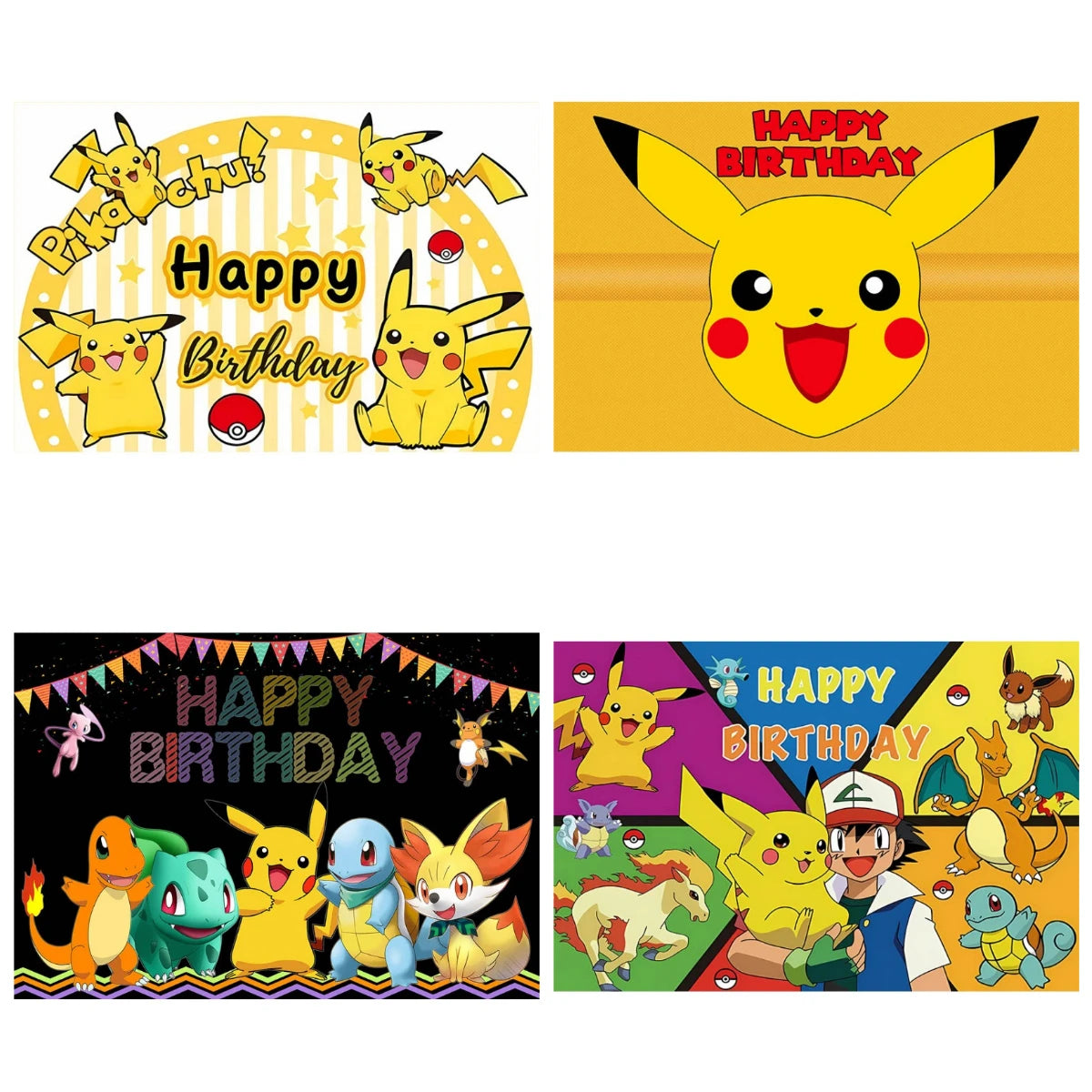 décoration anniversaire enfant pikachu happy birthday fond illustration vinyle poster Jaune Bleu