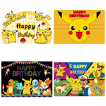 décoration anniversaire enfant pikachu happy birthday fond illustration vinyle poster Jaune Bleu
