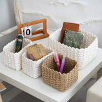 paniers tissés main gris blanc marron clair rustique opacité organisation maison decoration