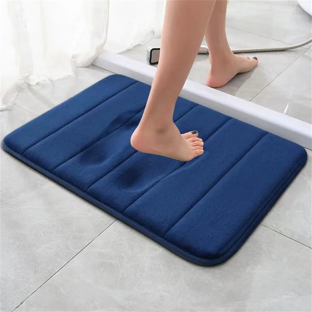 tapis bain texturé moderne bleu foncé beige gris marron doux minimaliste respectueux environnement
