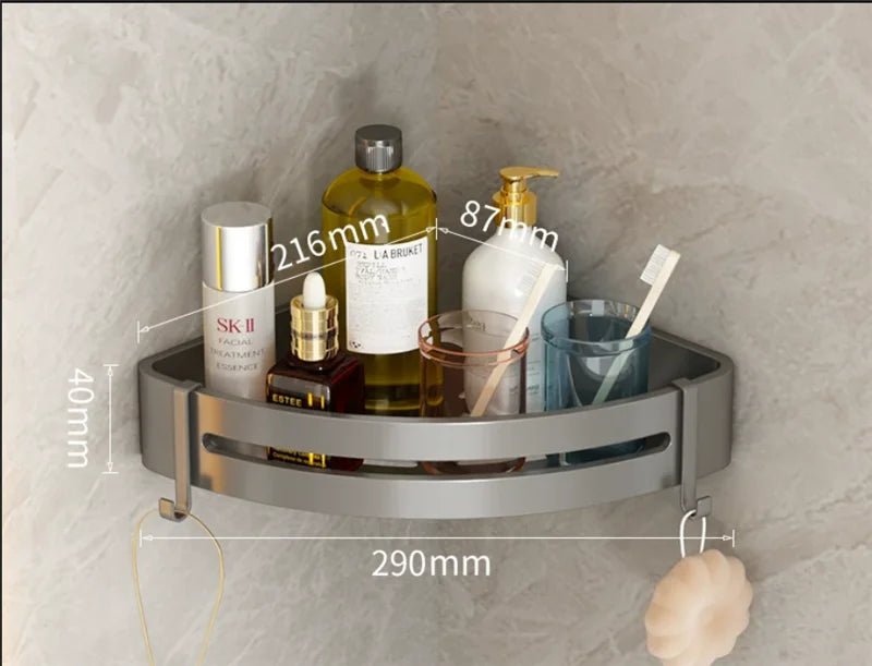 étagère salle bain gris moderne adhésif alliage aluminium poli unique niveau rangement góc