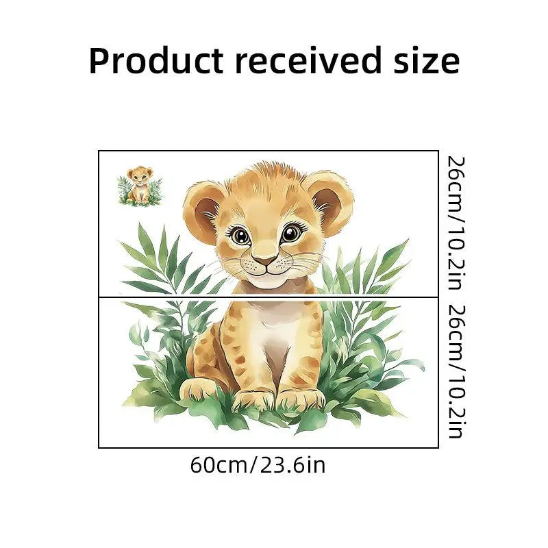 sticker mural lionceau illustration cartoon orange beige vert adhésif chambre enfant salon decoration maison