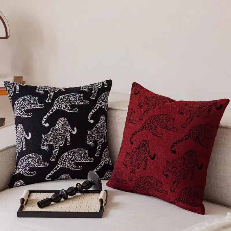 coussin housse léopard noir rouge amovible lavable moderne décoration maison 45x45cm 50x50cm