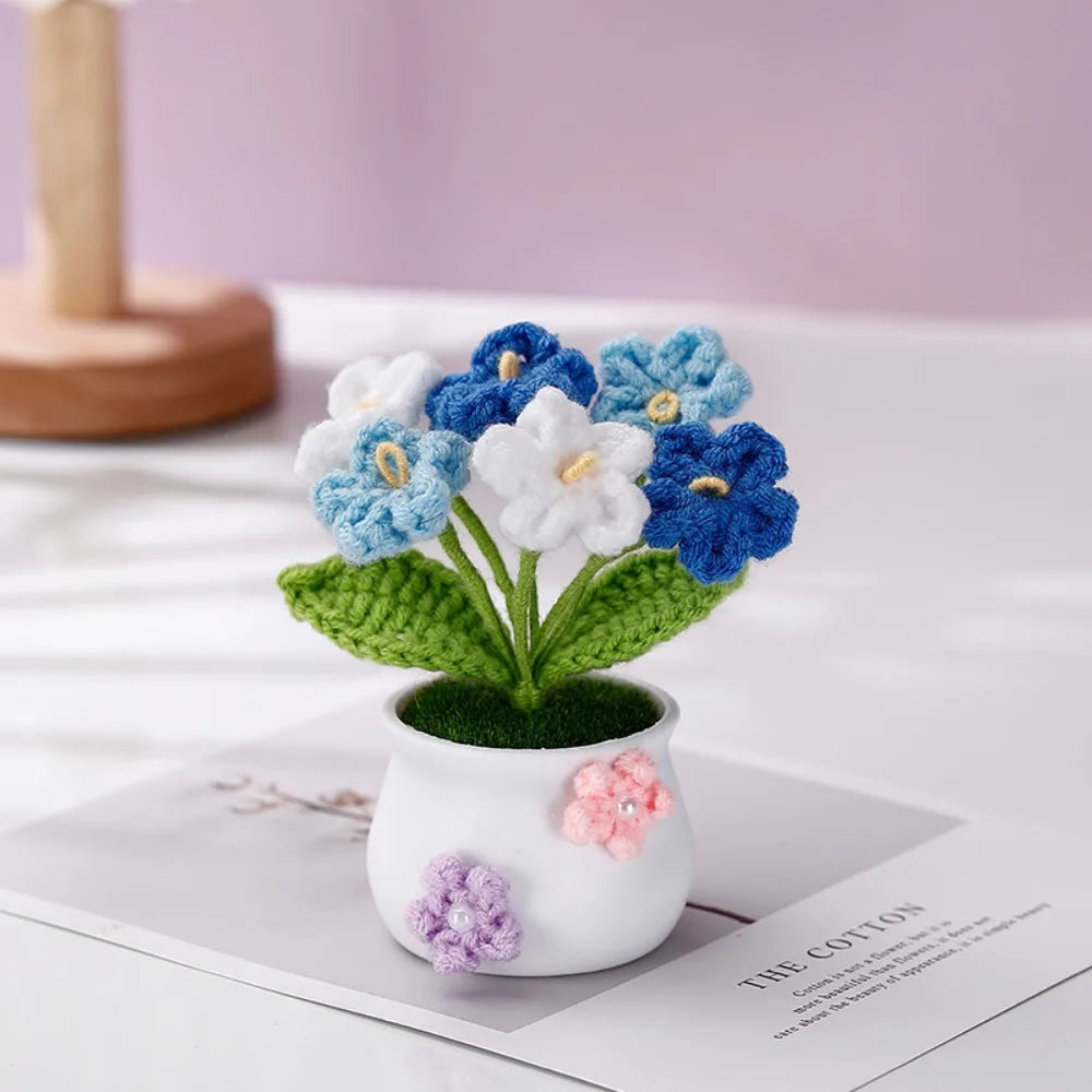 décoration maison tricotée bouquet fleurs artificielles anniversaire baby shower tricolore creative artisanal