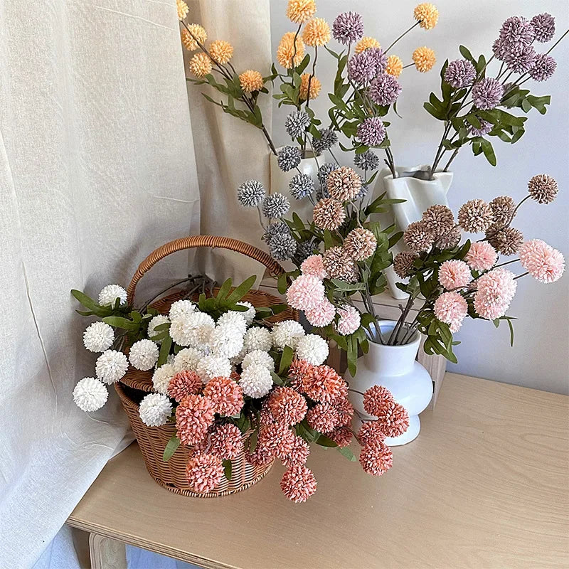 décoration intérieure bouquet dandelions artificiels 50cm couleurs automnales vase céramique blanc