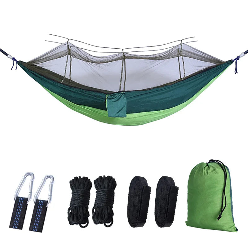 hamac camping extérieur portable deux personnes vert olive camouflage simple moustiquaire nylon poids léger