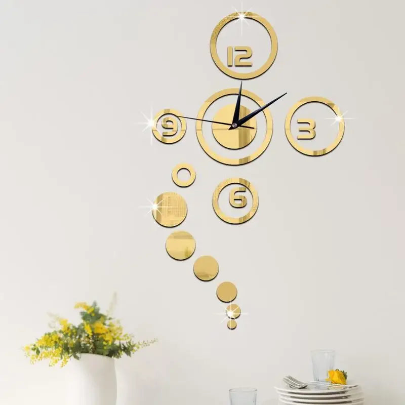 horloge murale moderne chiffres brillants argent doré salon décoration circulaire aiguilles heures