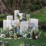 supports décoration métal blanc doré moderne élégants rideaux décoration mariage fêtes extérieures