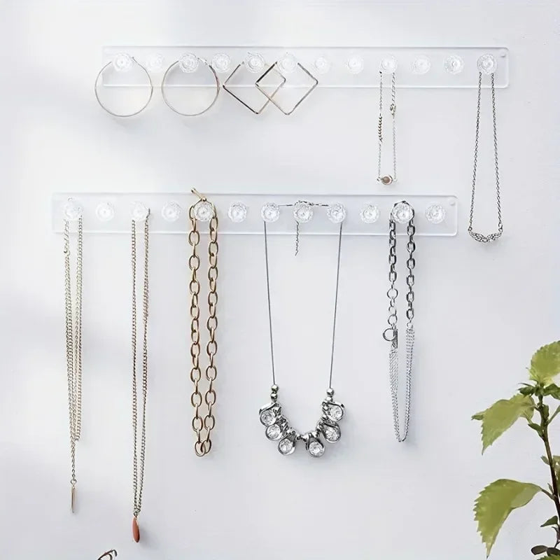 porte bijoux mural transparent moderne adhésif boucles d'oreilles colliers rondes élégant organisation décoration