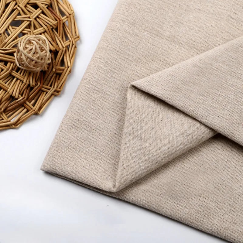 tissu coton lin beige clair résistant déchirure texture tissée simple rustique 135cm largeur tissu
