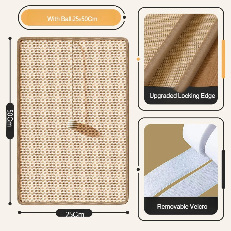 tapis gratter sisal moderne beige clair chats velcro 20x40cm 25x50cm 30x60cm 50x90cm