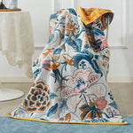 serviette bain coton fleur motif floral séchage rapide absorption eau oriental traditionnel vert beige