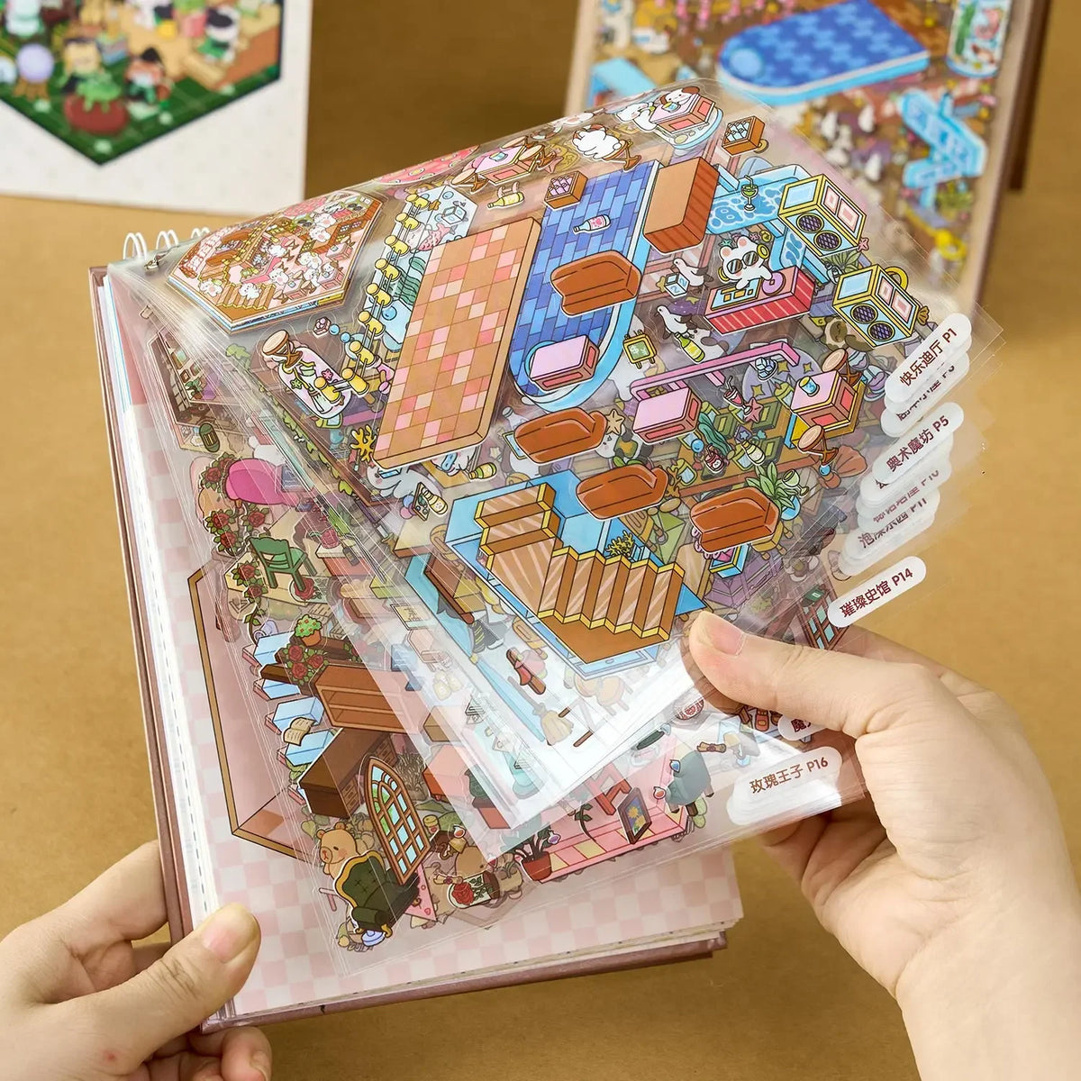 livre d'autocollants scènes miniatures 3d personnages animés meubles accessoires scrapbooking diy journal illustrations cartoon