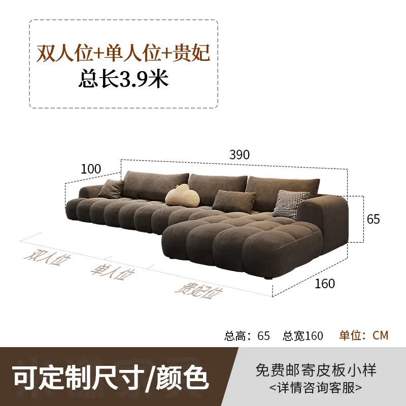 canapé moderne marron clair velours forme 300cm salon bois minimaliste coussins cœur