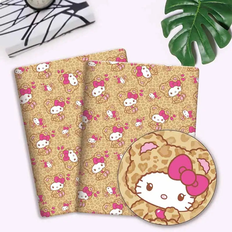tissu imprimé my melody coeurs léopard coton polyester beige rose bleu violet cartoon