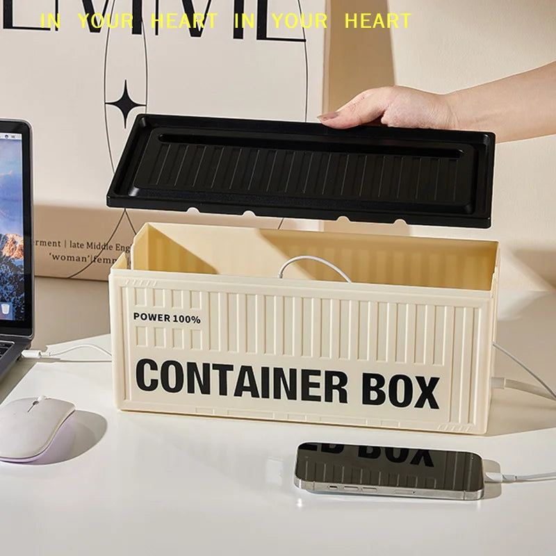 boîte rangement contemporaine beige clair rayures verticales opacité chargeur smartphone lunettes tablette