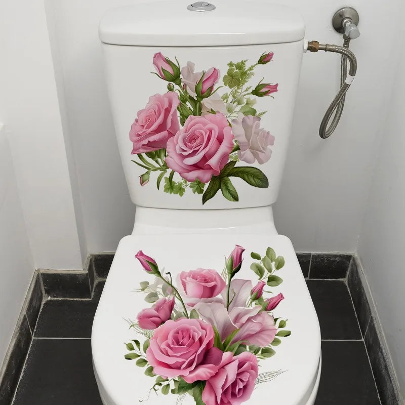 autocollants muraux fleurs colorées bouquet papillons salle bain blanc 30x30cm 2pièces adhésifs