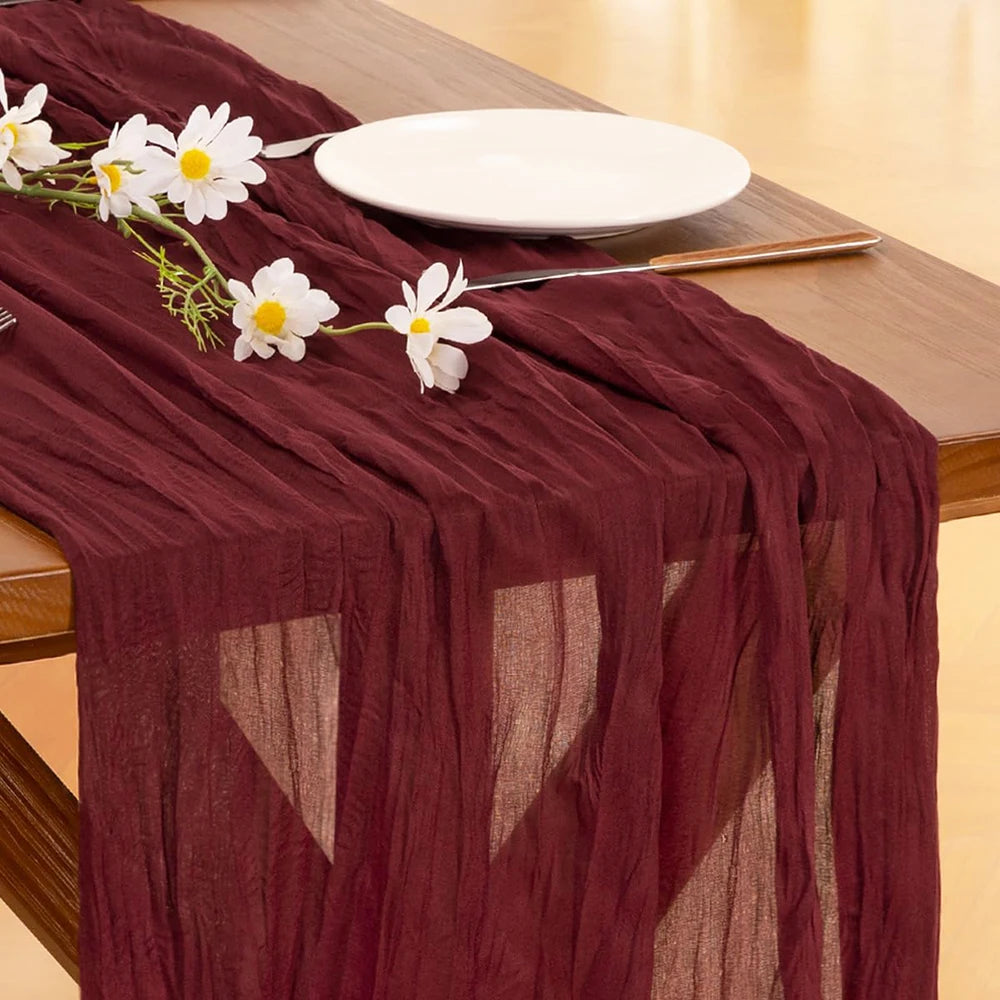 chemin table bordeaux serviette plissée semi transparente décoration mariage fête boho rustique