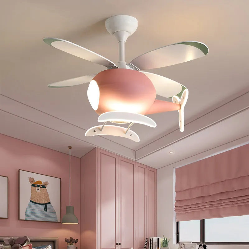 ventilateur lampe intégrée hélicoptère bleu blanc jaune moderne télécommande led enfants chambre salon