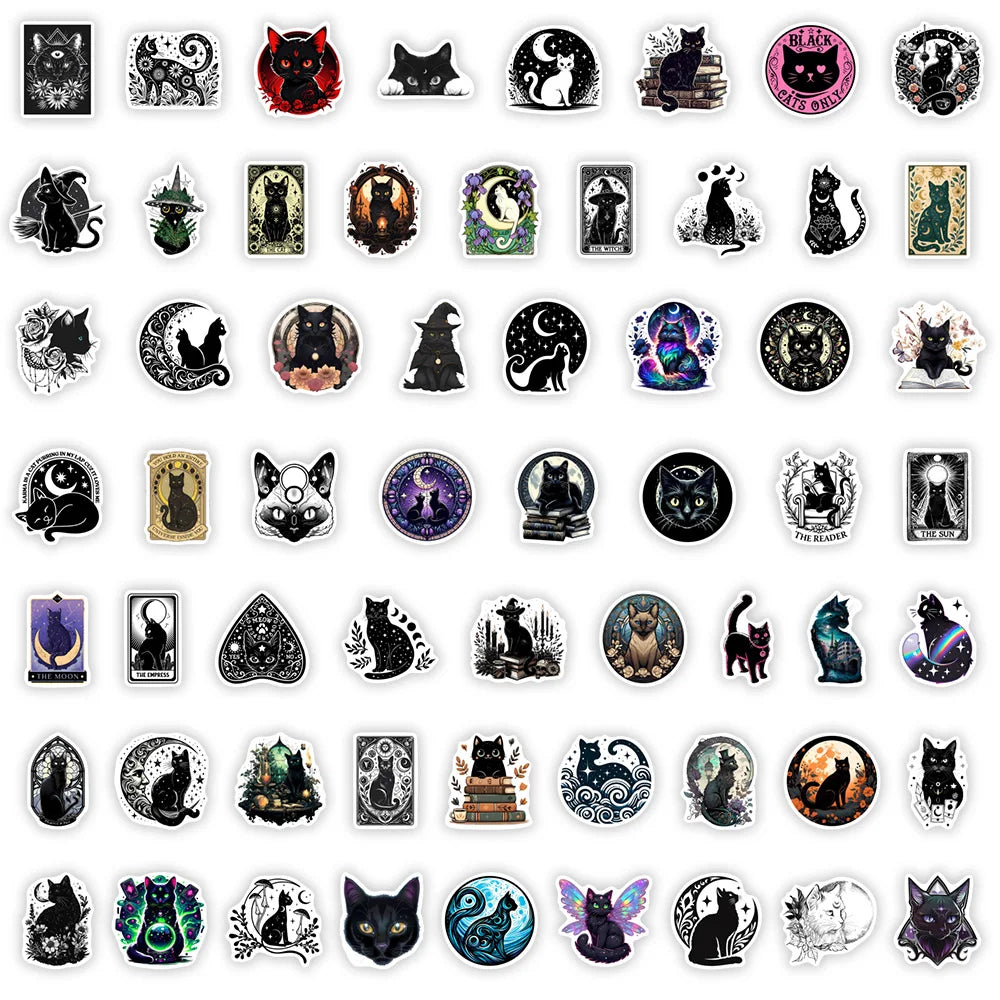 sticker adhésif chat noir mystique moderne art gothique vinyle pvc transparent adultes adolescents