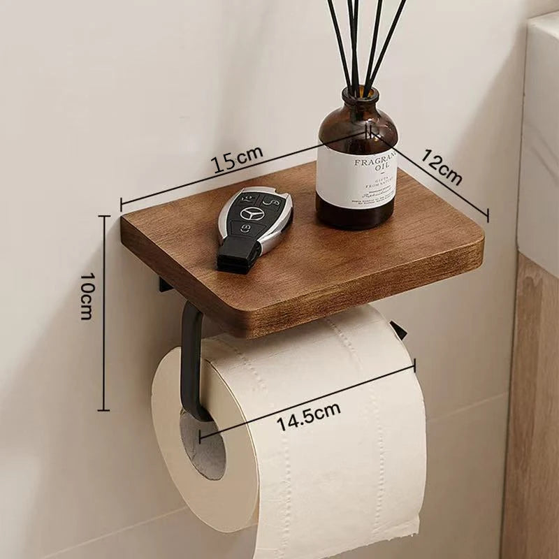 porte papier toilette étagère bois grain visible support serviettes acier inoxydable industriel moderne fixations