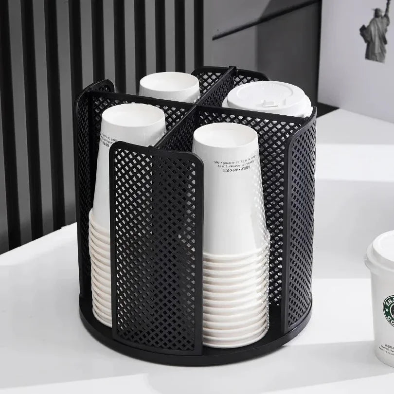 organisateur rangement rotatif tasses plastique noir blanc moderne multifonction cuisine fourchette cuillère porteporte