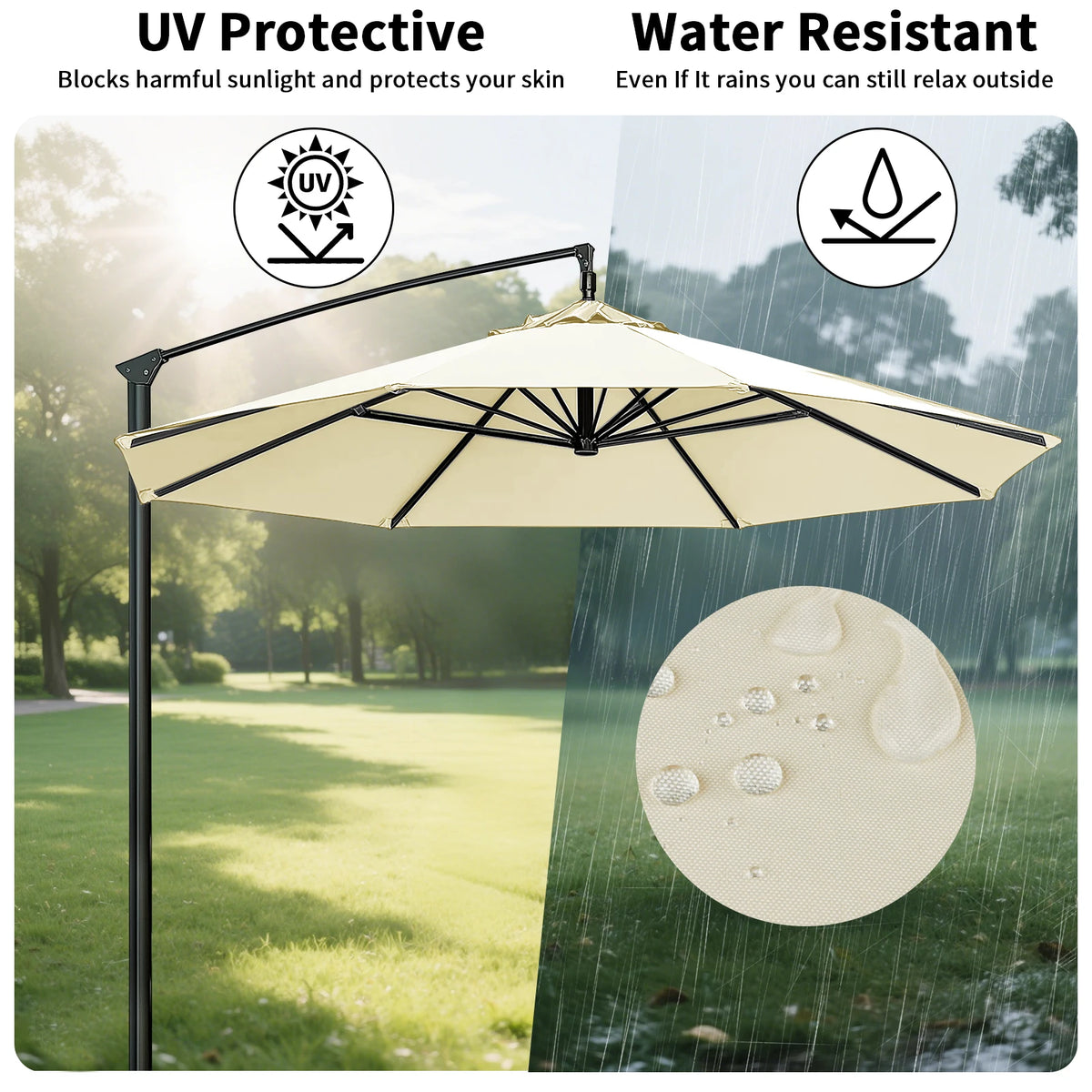 parapluie patio protection beige clair baleines moderne extérieur jardin remplacement toile supérieure