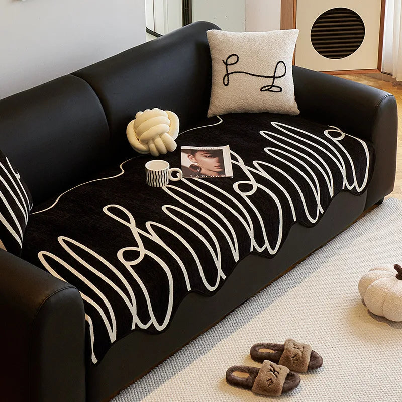 tapis noir blanc moderne tissage polyestère couverture salon ondulations abstrait minimaliste machine