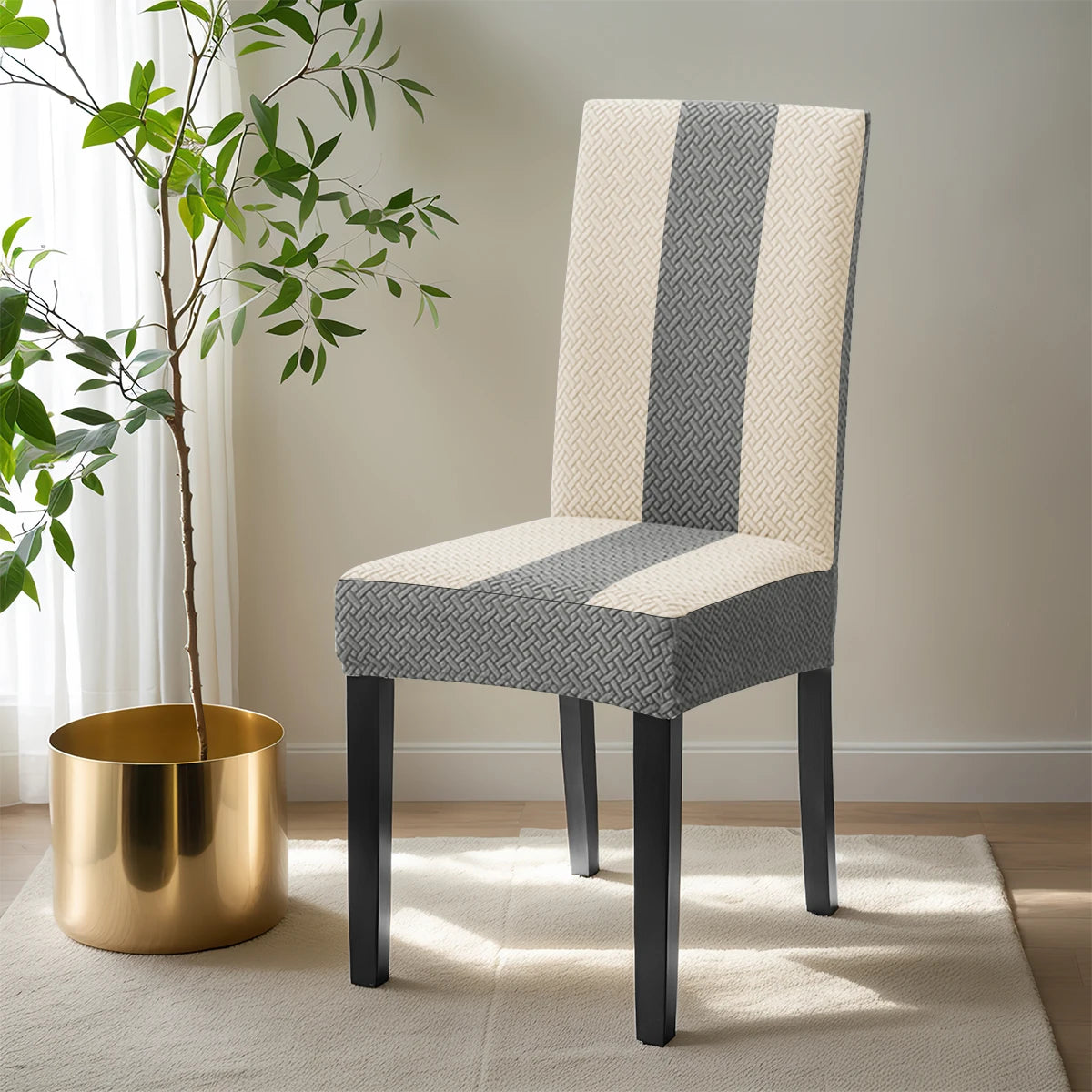 housse chaise moderne rayées géométriques gris beige élasthanne polyester salon chambre