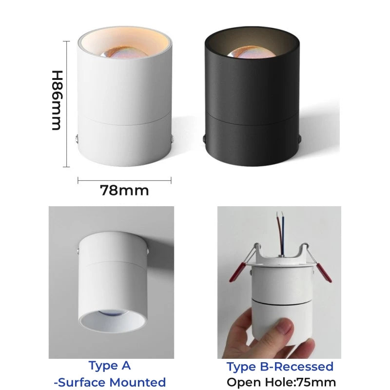 Spot lumineux led moderne surface mounted blanc noir flux lumineux 60 249 vcertifié fcc