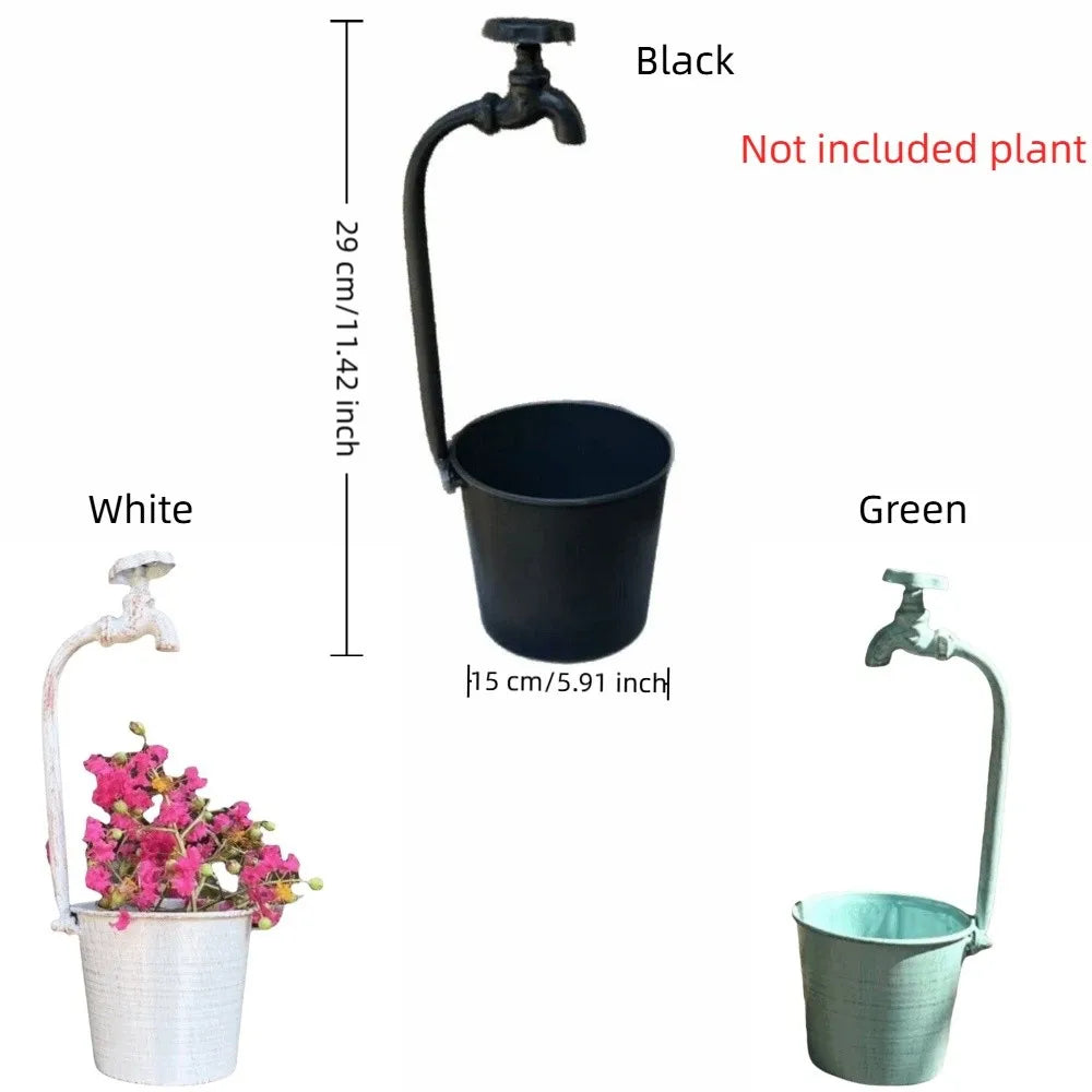pots fleurs decoratifs rustiques vintage noir blanc vert texturés apparents