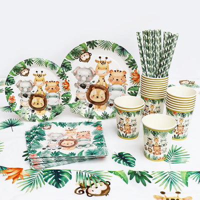 Vaisselle jetable animaux jungle anniversaire bébé
