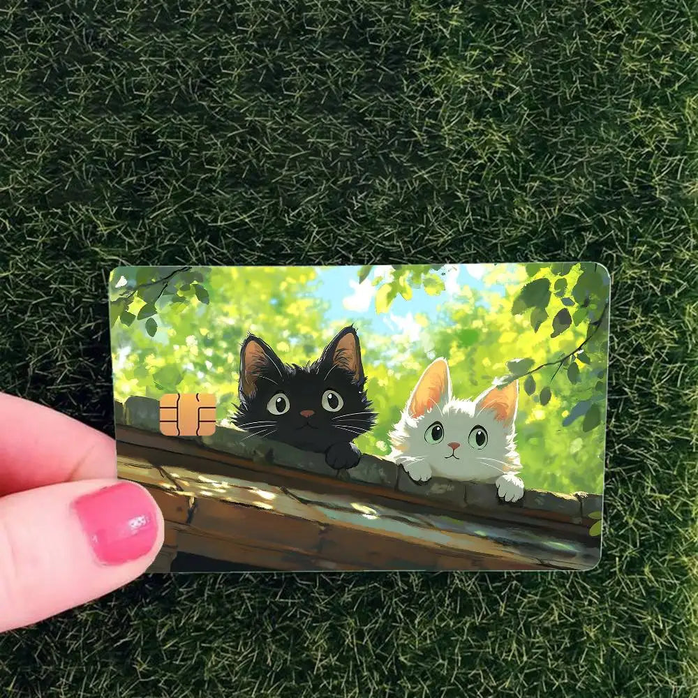 cartes credit personnalisables illustration chats noirs blancs fond nature adhésif inclusion fourrure animé collectionneau