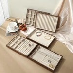 boîtes bijoux bois marron velours beige moderne grande capacité rangement exposant minimaliste