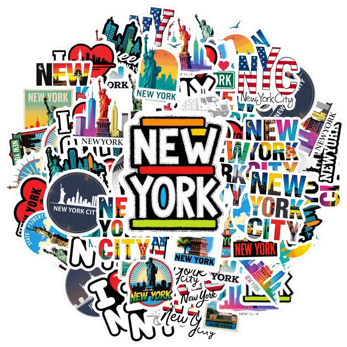 autocollants york statue liberté skyline pop art multicolore adhésif portables bagages journal cadeau graphique