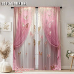 rideaux fenêtre deux panneaux rose papillons semi transparent métalliques chambre salon