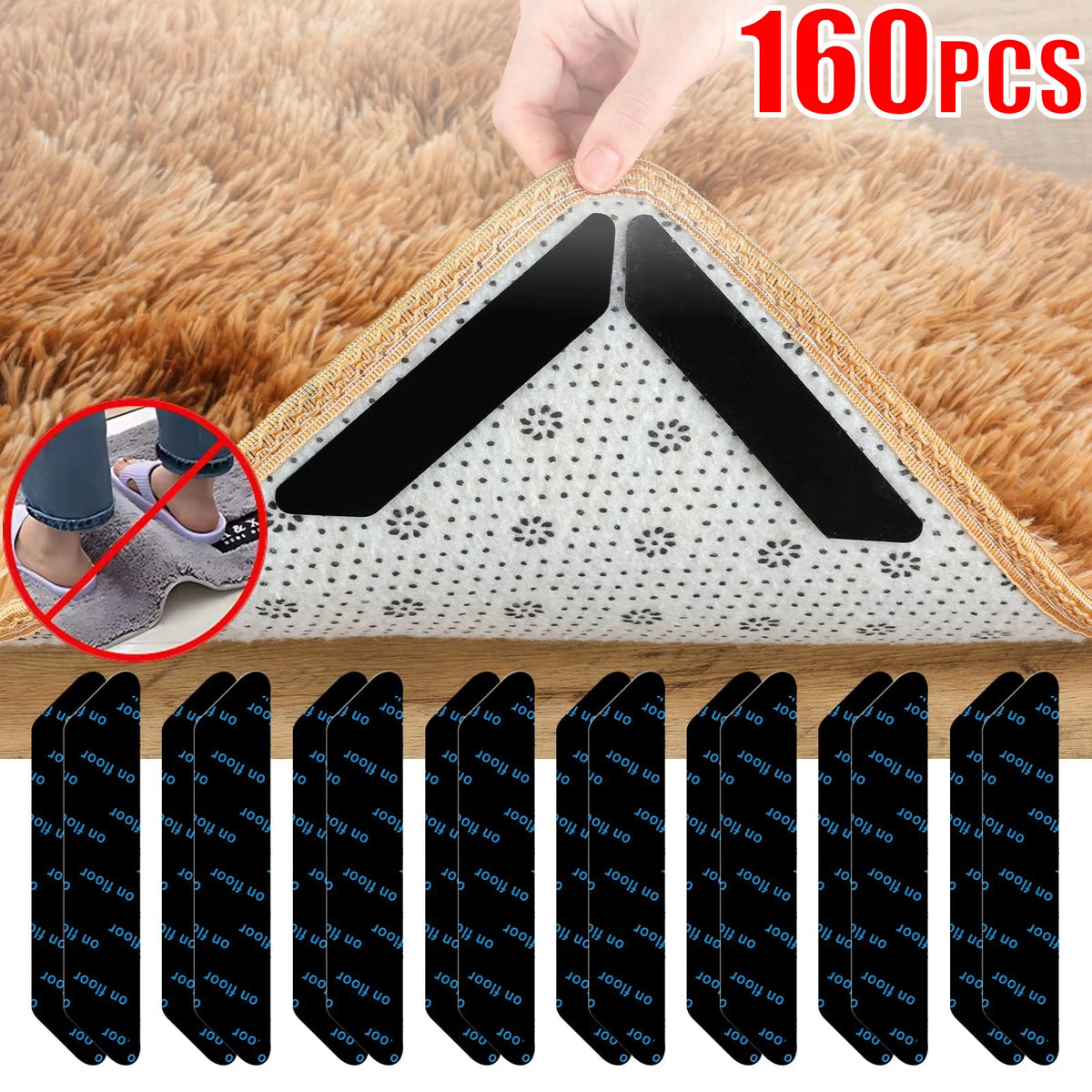 tapis adhésifs anti dérapants pelucheux marron clair moderne réutilisable antidérapants 160pcs opaques fixations adhésives