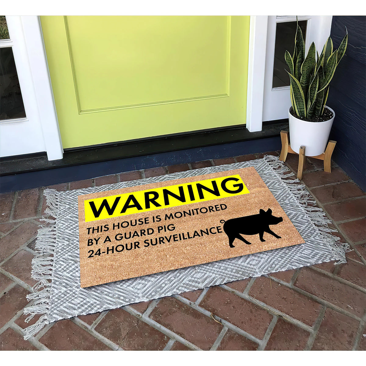 tapis d'entrée antidérapant imperméable marron clair noir jaune moderne humoristique porc résistant décoloration