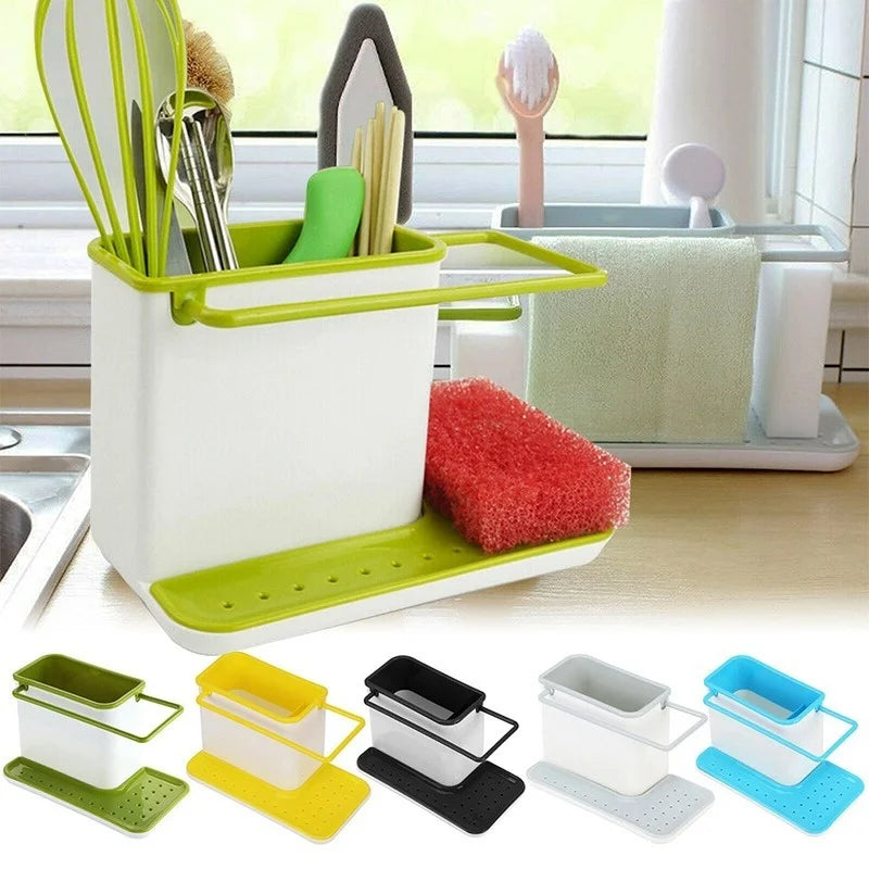 organisateur vaisselle plastique vert blanc moderne pratique support mural éponge gant cuisine brosse pot