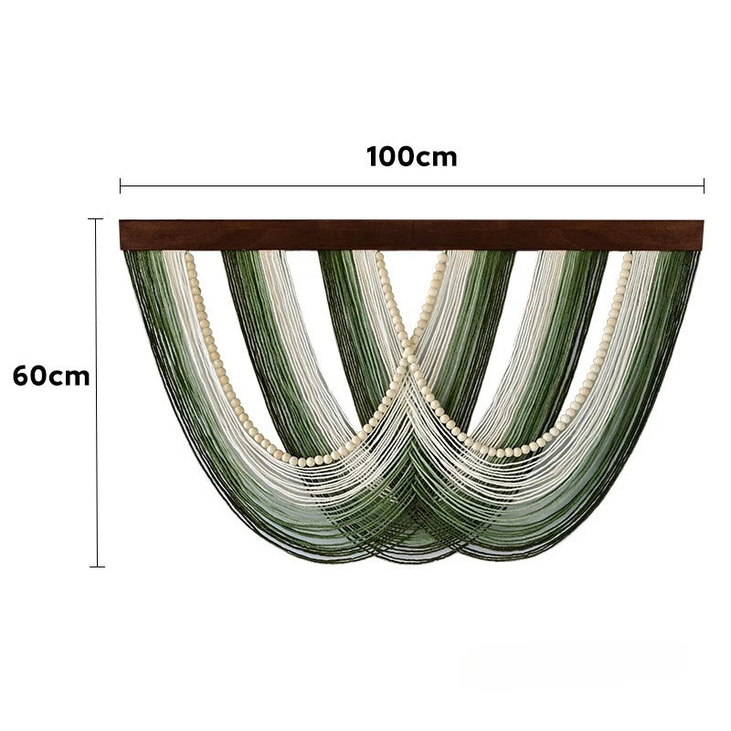 rideau macramé boho moderne franges vert blanc marron bleu gris salon