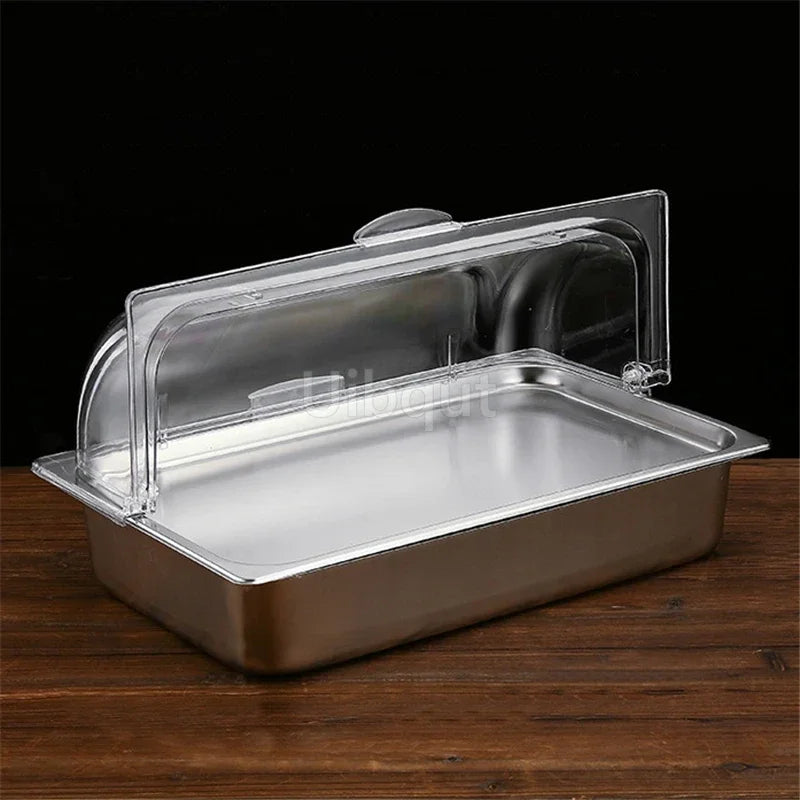 bac alimentaire acier inoxydable couvercle transparent poignée buffet cuisine moderne