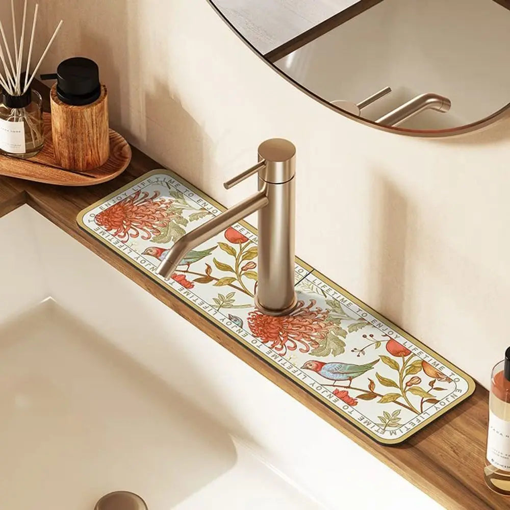 protège lavabo floral antidérapant protecteur comptoir cuisine éclaboussures motifs variés decoratif vintage bohème tapis